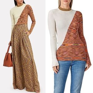 MISSONI Wool Rib Knit Asymmetric Colorblock Long Sleeve Mockneck Slim Sweater M